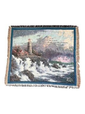 Thomas Kinkade Painter of Light Conquering Storms Lighthouse Blanket Throw 50 60